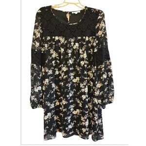 DR2 Long Flowing Lined Tunic Blouse Top black & Cream Great with Leggings Size L